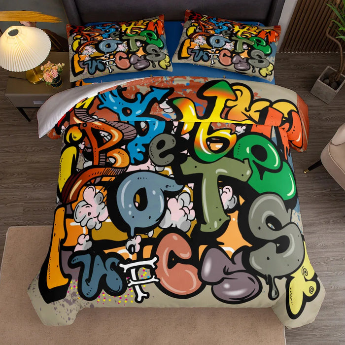 Housse de couette moderne design graffiti urbain sur lit double