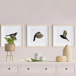 Décoration murale oiseaux en bois 3 pièces couleur prune vue de face