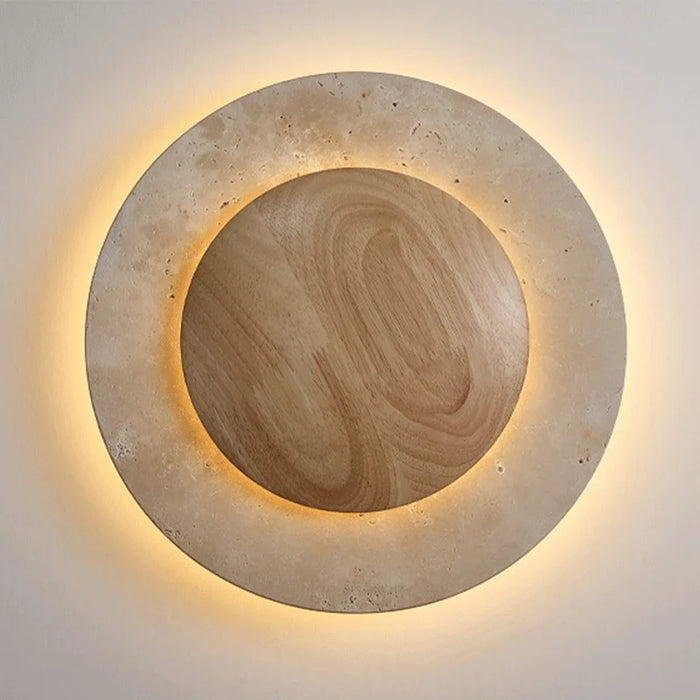 Applique murale LED en travertin jaune vue de face