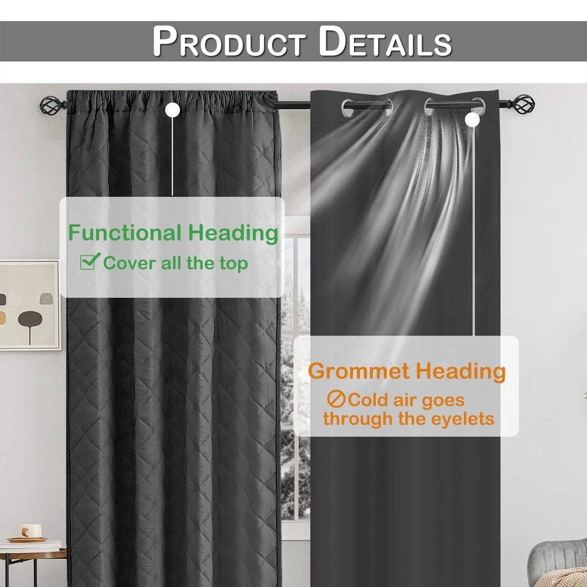 Détail de la doublure matelassée du rideau