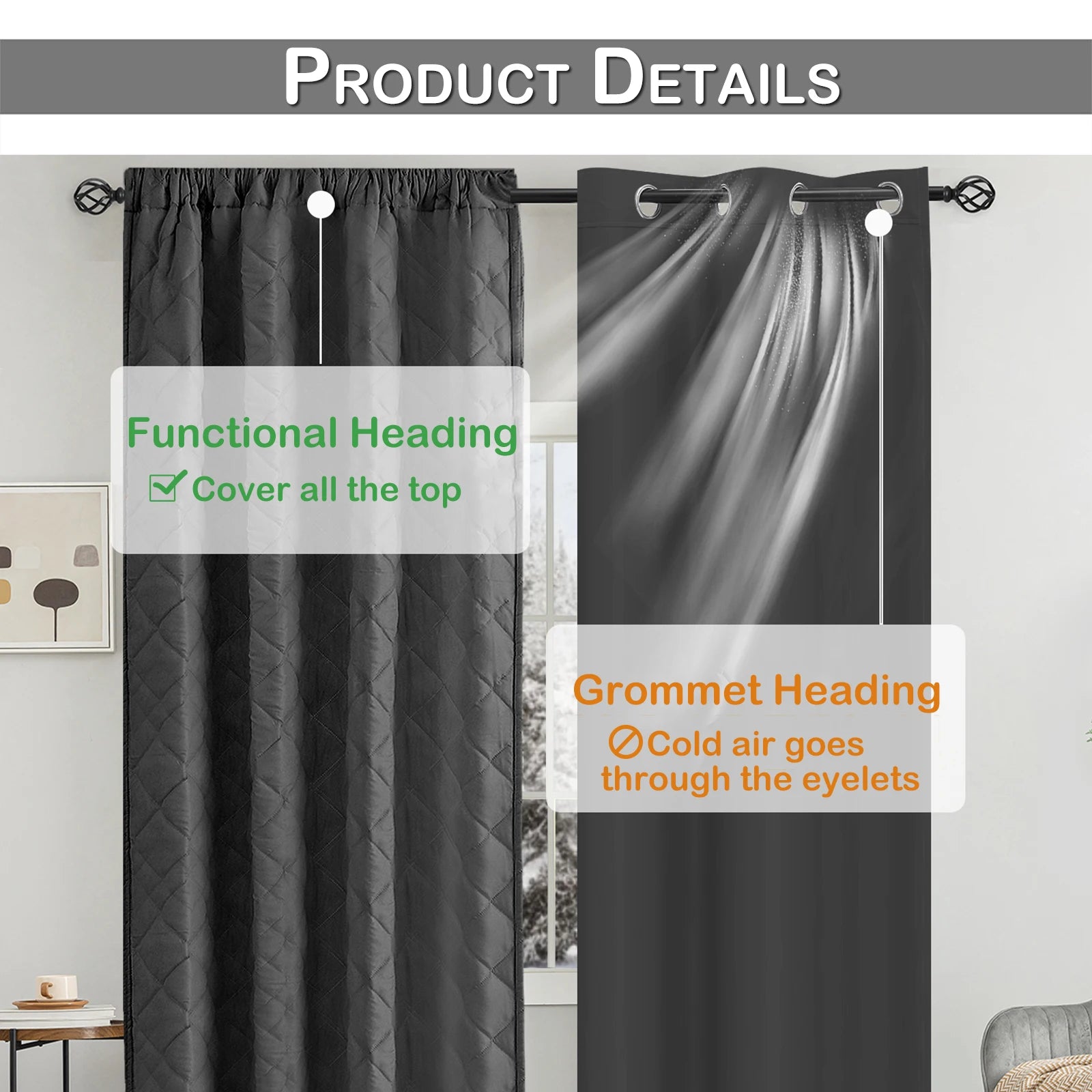 Détail de la doublure matelassée du rideau