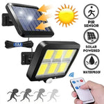 Lampe solaire murale extérieure avec capteur de mouvement éclairant un jardin la nuit