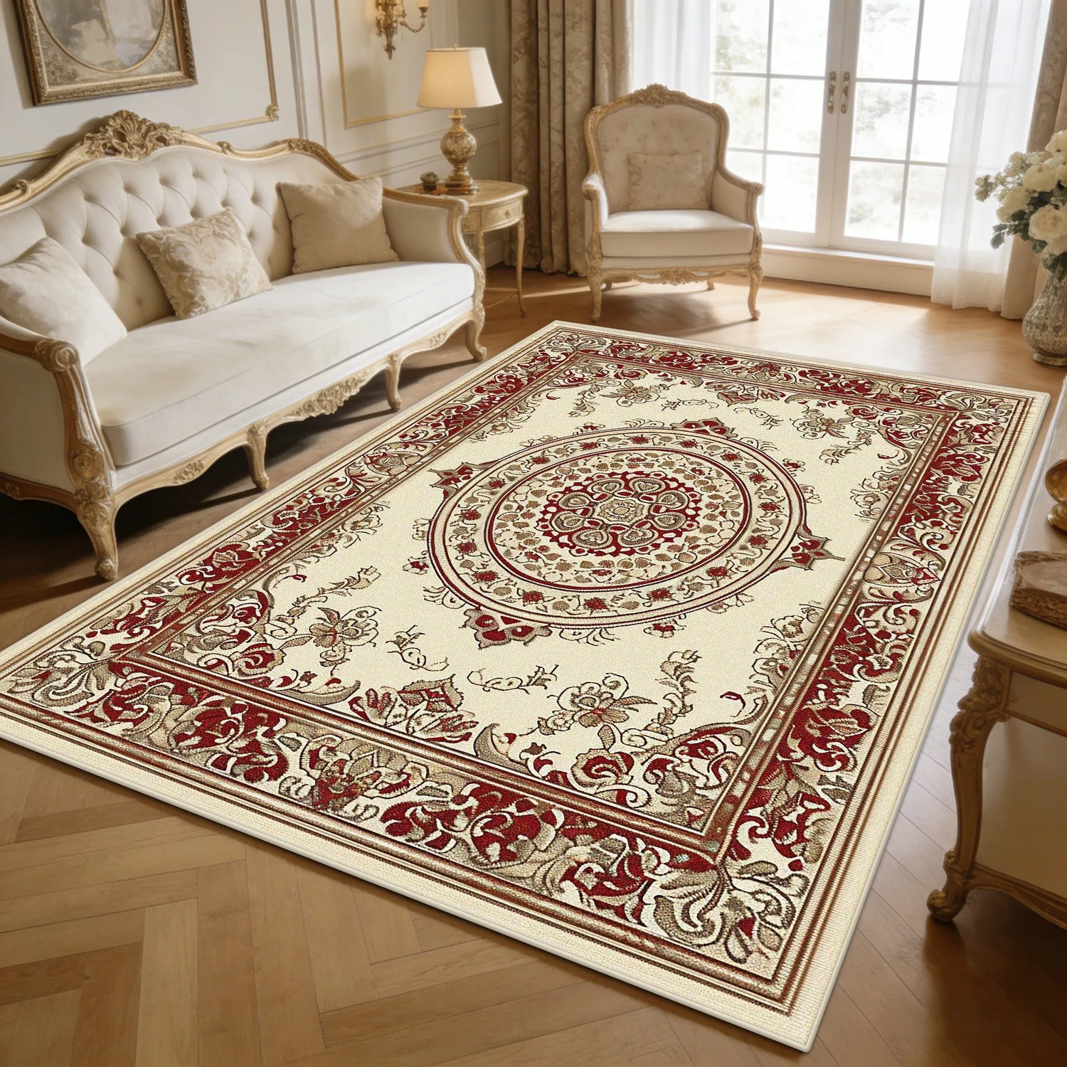 Tapis placé dans une chambre cocooning avec éclairage doux