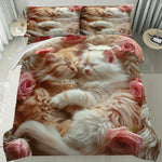 Housse de couette chaton et fleurs romantique blanche