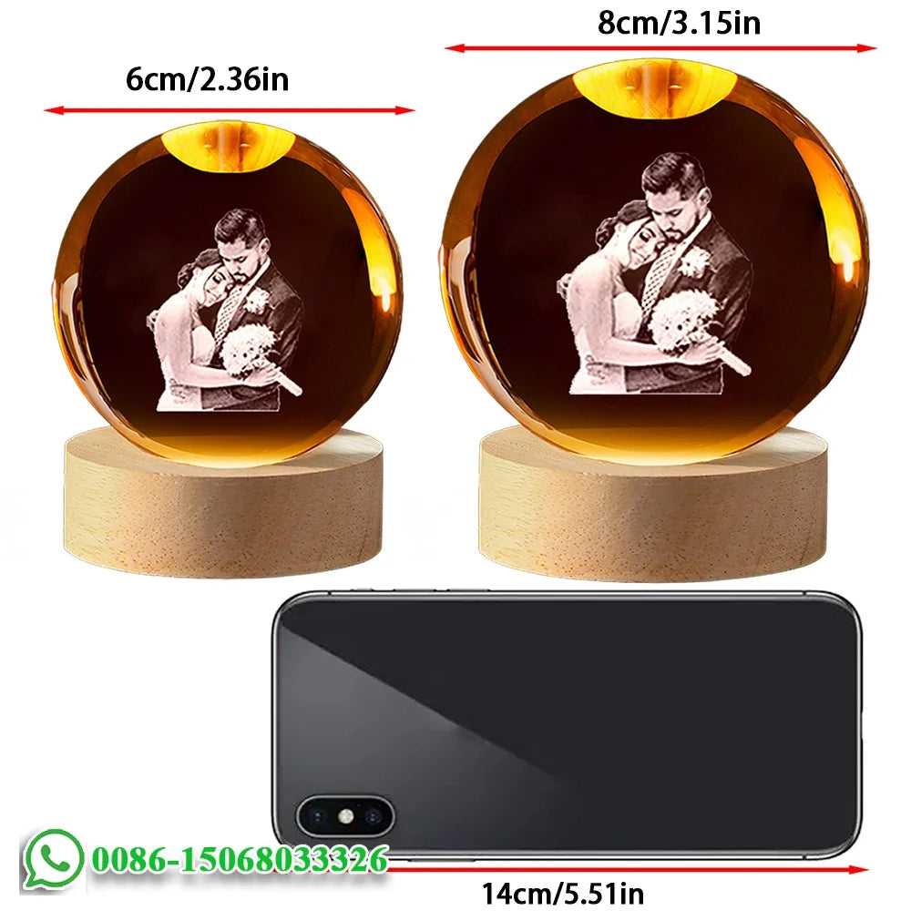 Lampe cristal personnalisée photo couple décoration chambre