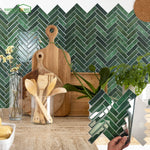 Carrelage mural autocollant vert motif chevrons