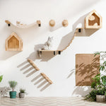 Étagère murale échelle pour chat en bois blanc