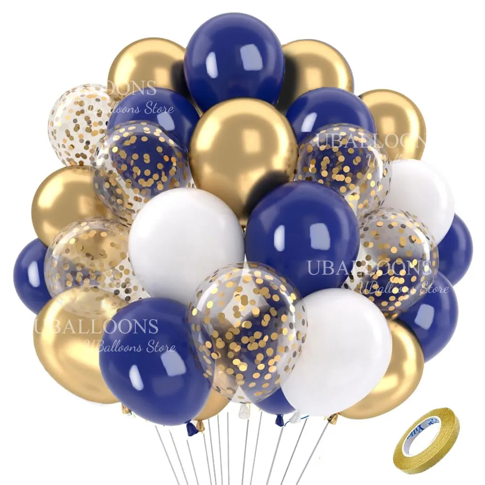 Lot de 40 ballons bleu marine et or confettis pour anniversaire