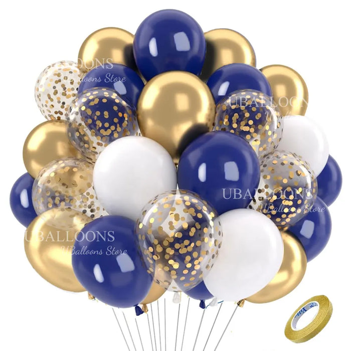 Lot de 40 ballons bleu marine et or confettis pour anniversaire