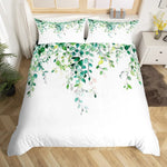 Détail de l'impression 3D des feuilles d'eucalyptus sur la housse de couette