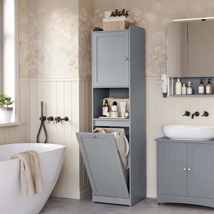 Armoire de salle de bain blanche avec panier à linge amovible - Ombre Interieur