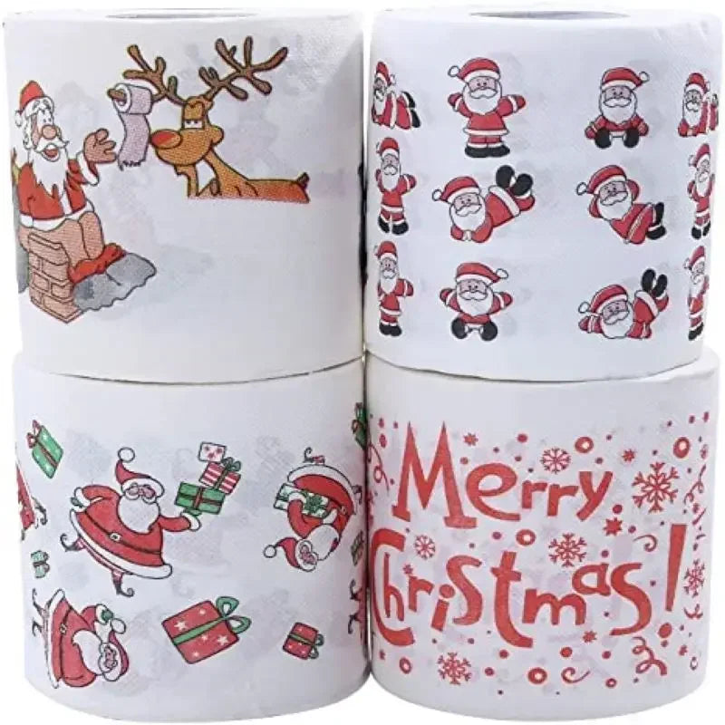 Papier toilette de Noël imprimé Père Noël sur fond blanc
