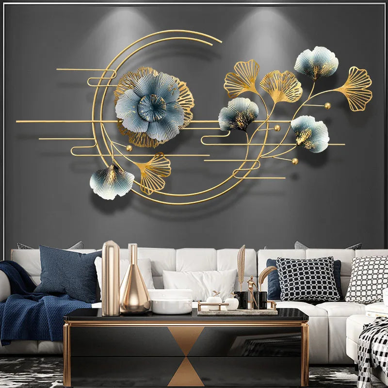 Décoration murale pendentif fleur métal bleu profond pour chambre