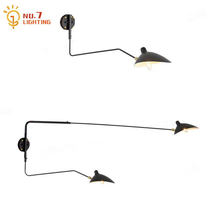 Applique murale industrielle LED noire avec bras oscillant réglable