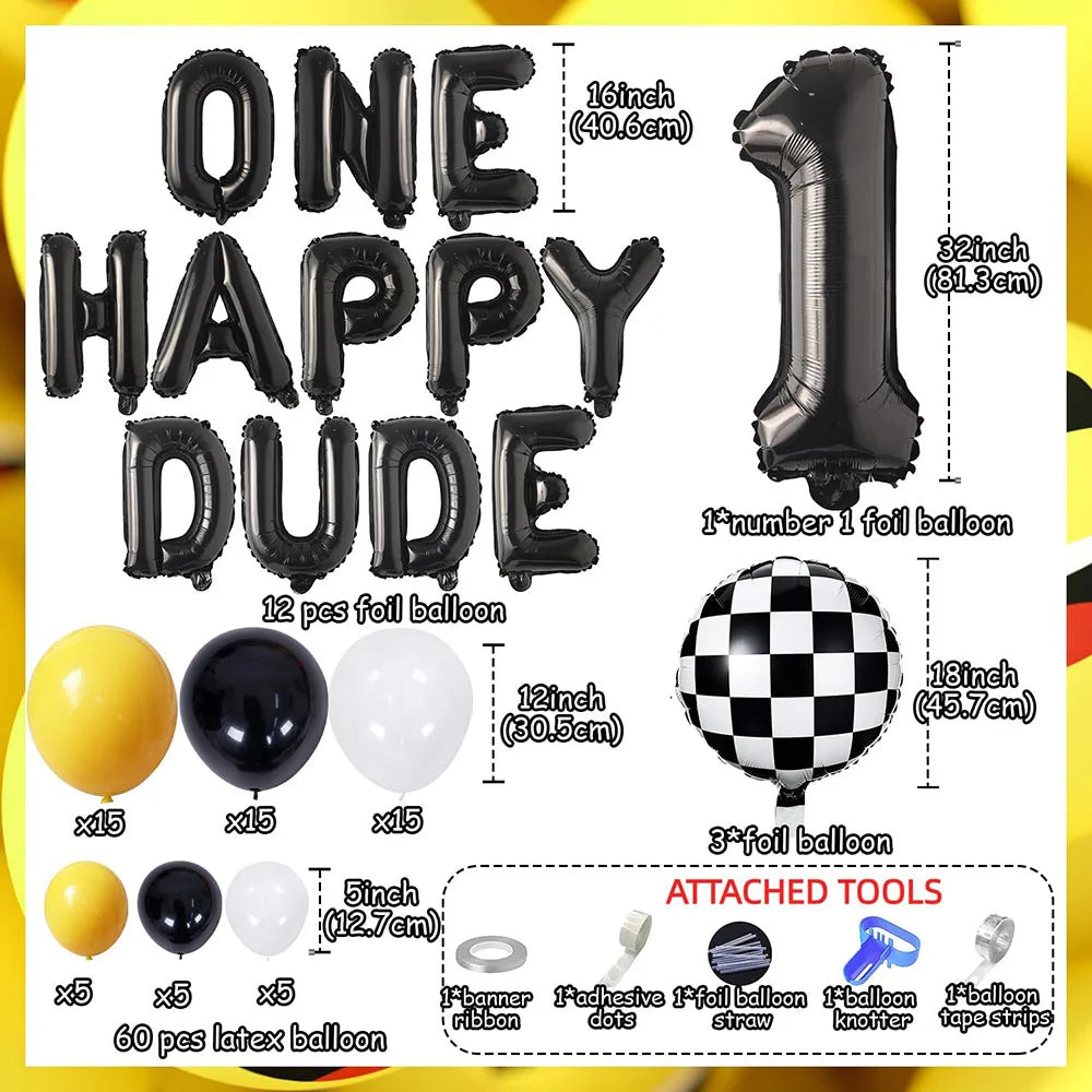 Ballons jaunes et noirs pour fête d'anniversaire bébé