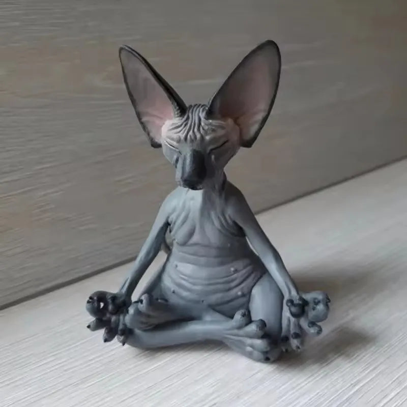 Statue de chat Bouddha Sphinx en résine kaki foncé pour jardin