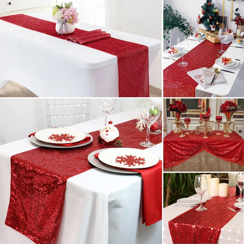 Chemin de table pailleté vert pour fête