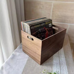 Boîte de rangement vinyle noire en bois