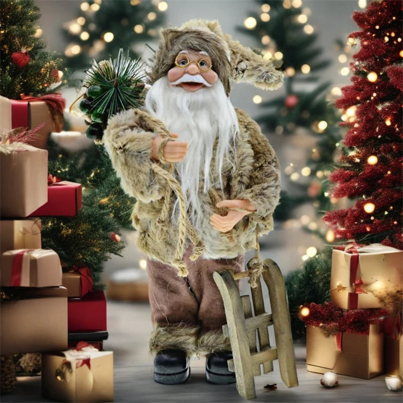 Statue du Père Noël gris clair 30cm sur table de Noël décorée