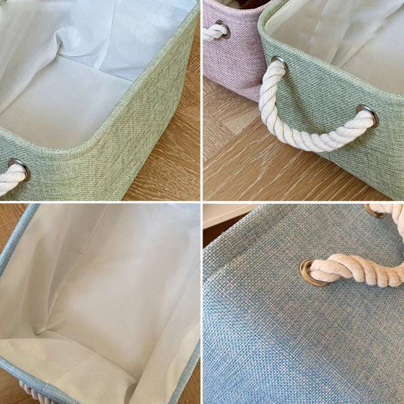 Panier de rangement vert avec poignées pour organisation