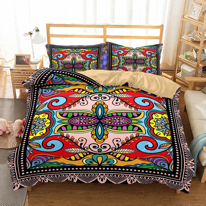 Housse de couette bohème 3 pièces en polyester sur un lit double