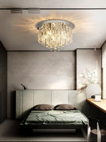 Lustre plafond intensité variable en cristal et acier inoxydable