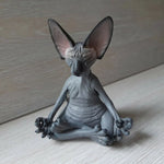Sculpture art déco chat Bouddha kaki foncé pour méditation