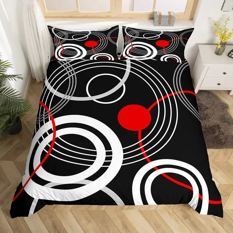 Set de literie 3 pièces rouge et noir design abstrait