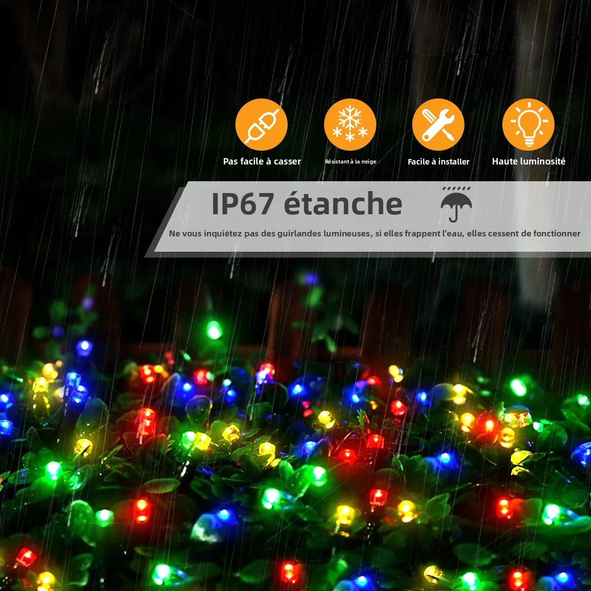 Guirlande étoile étanche IP65 illuminant un arbre de Noël