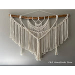 Tapis mural macramé ovale fait main en coton couleur mastic