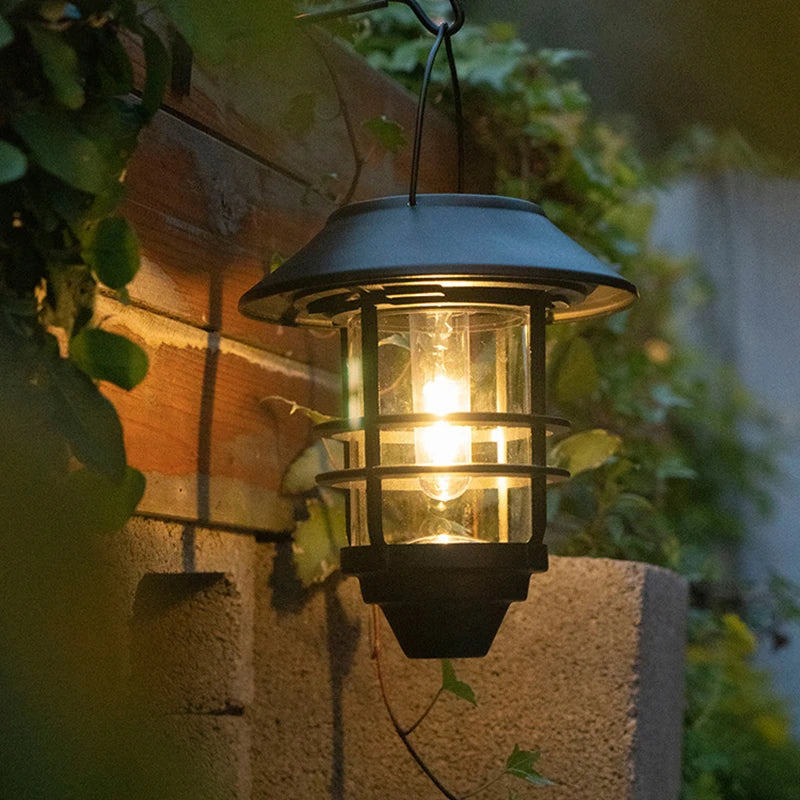 Lanterne solaire murale vintage en métal et verre pour jardin