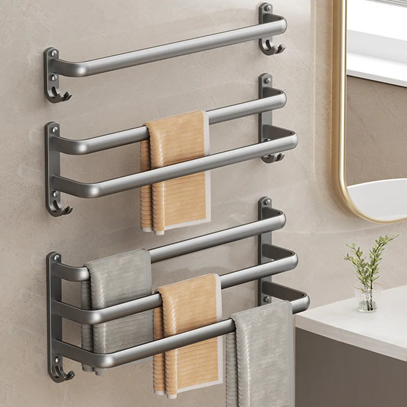 Porte-serviettes de salle de bain sans perçage 3 étages gris acier mural