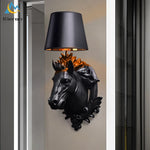 Applique murale LED tête de cheval en résine blanche, décoration salon élégante