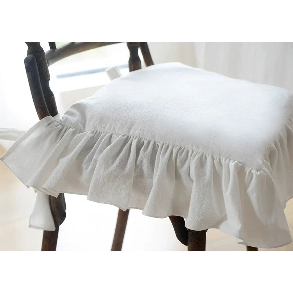 Housse coussin chaise coton volants blanc