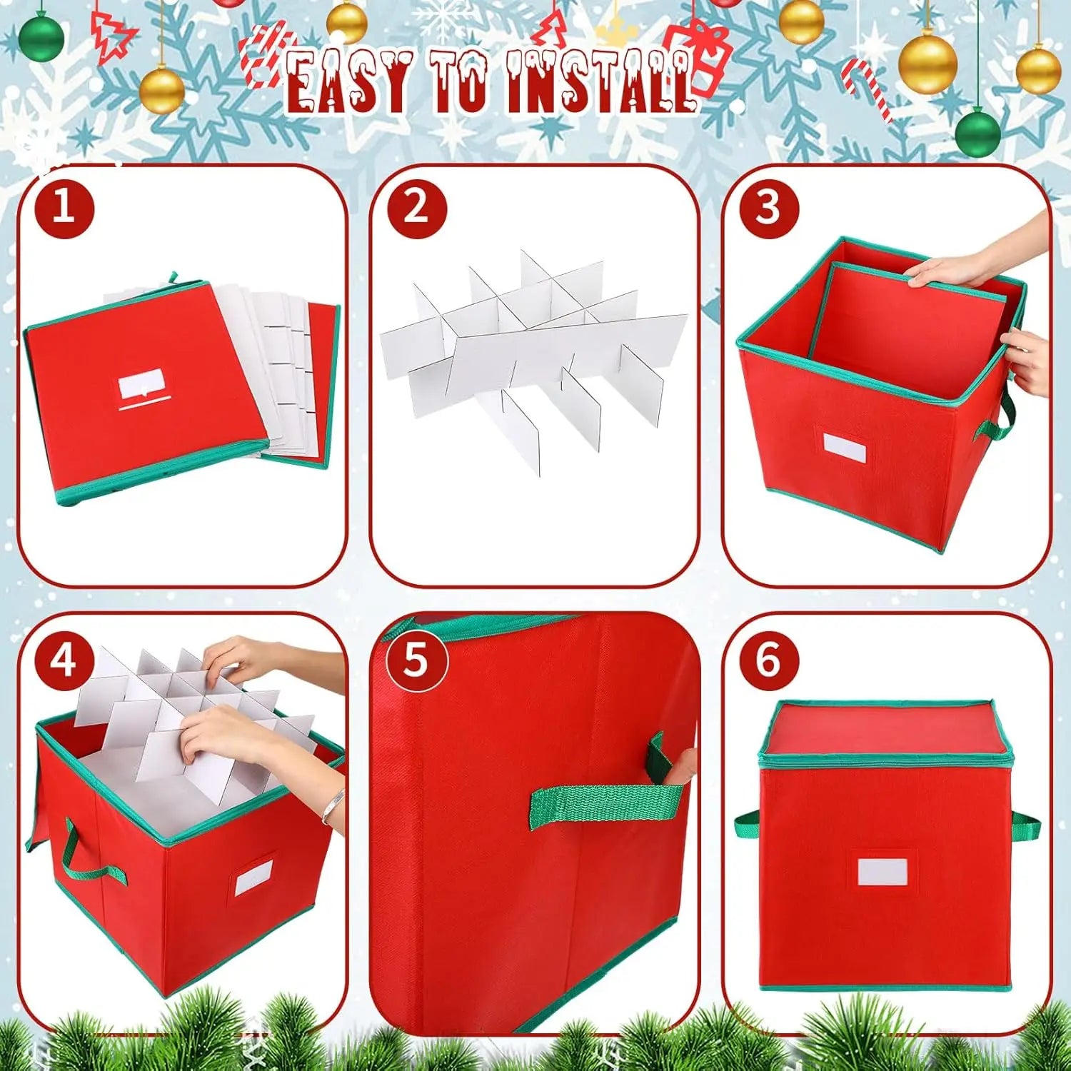 Organisateur de décorations de Noël avec compartiments ajustables