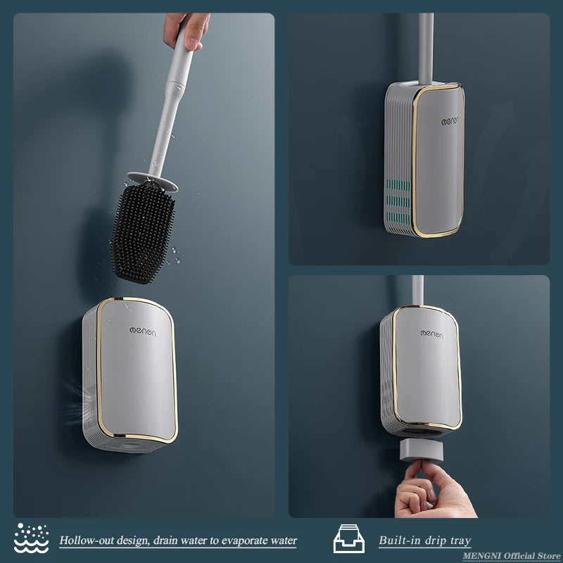 Brosse de toilette orange vibrante montée au mur