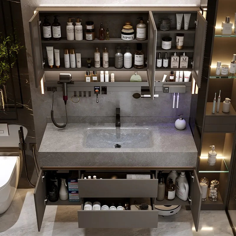 Meuble de salle de bain en bois massif avec finition blanche