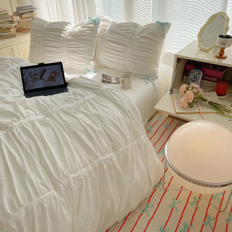 Parure de lit plissée unie 4 pièces 200x220 noir