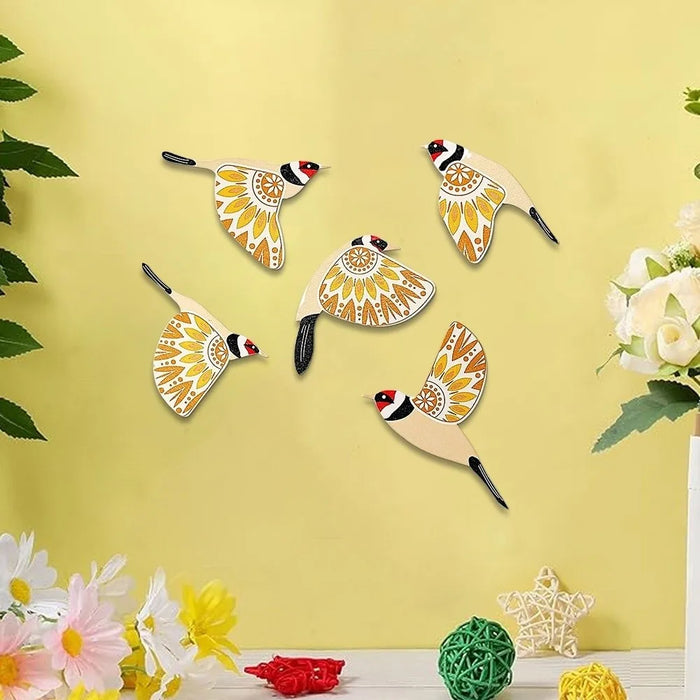 Décoration murale oiseaux volants en bois 5 pièces vue d'ensemble