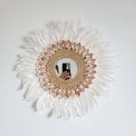 Miroir mural en rotin et plumes fait main