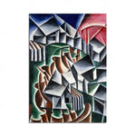 Cette œuvre abstraite présente une composition géométrique complexe avec des formes angulaires et des couleurs contrastées, créant une impression de dynamisme et de profondeur.