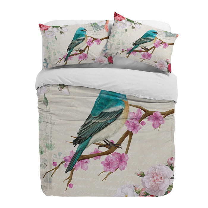 Housse de couette vintage fleurs et oiseaux ensemble 3 pièces