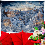 Tapisserie murale paysage de Noël village enneigé décoration festive