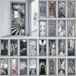 Sticker porte 3D escalier gris moderne
