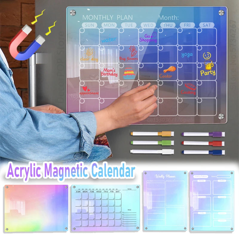 Calendrier magnétique acrylique transparent coloré sur réfrigérateur