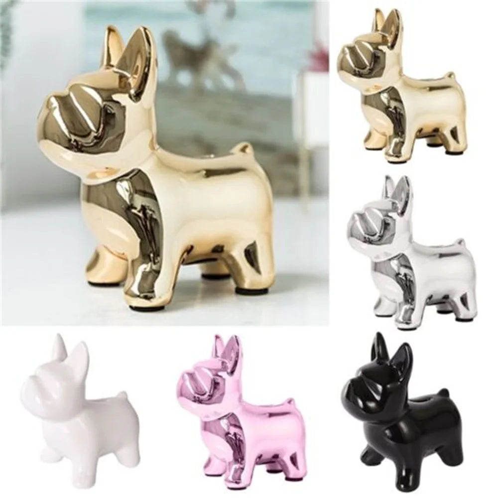 Tirelire bouledogue gris clair vue de face
