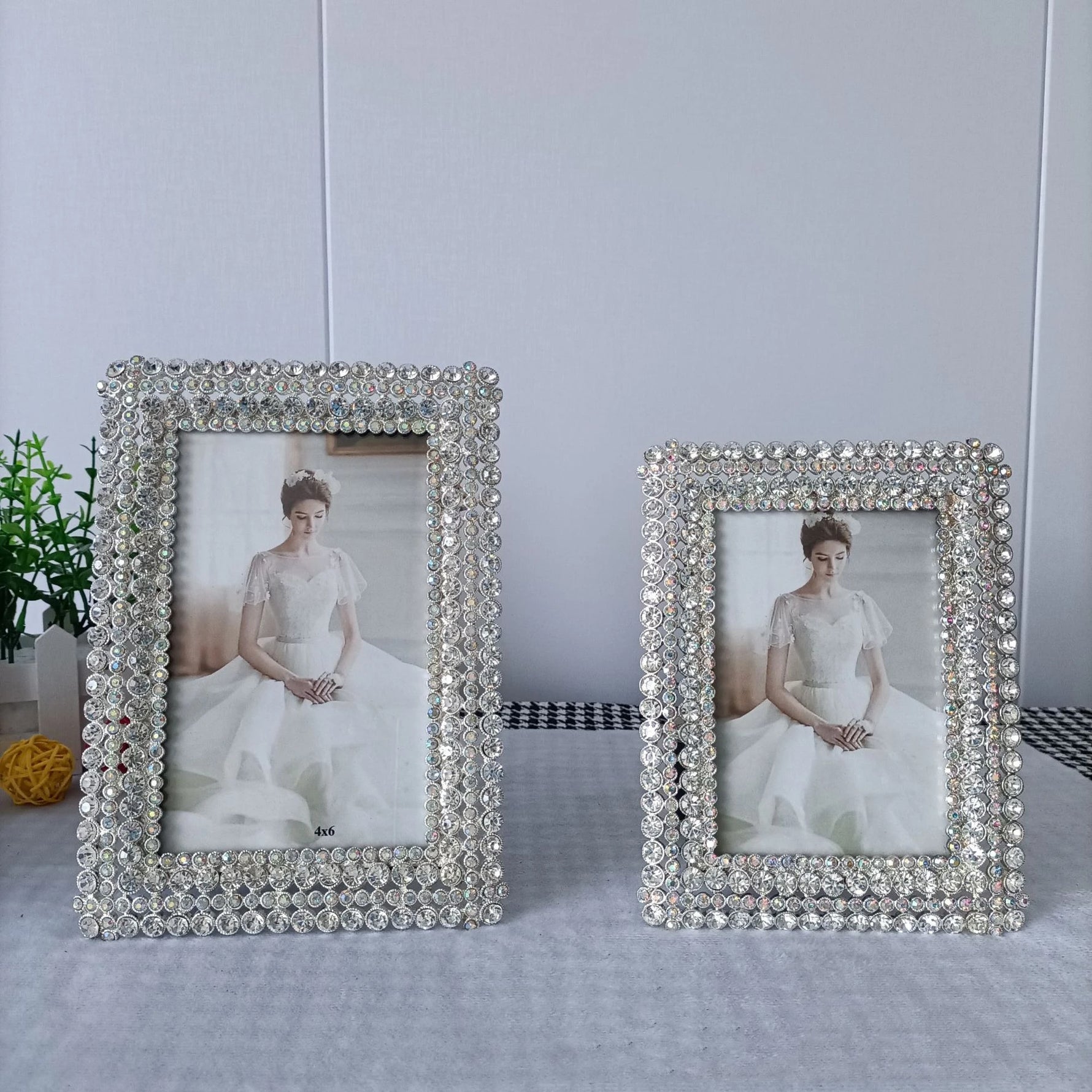 Cadre photo métal diamants brillants taille 6 pouces avec photo insérée