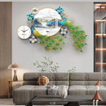 Horloge murale métal doré style paon