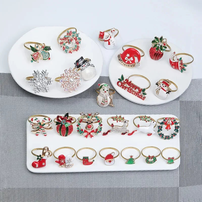 Rond de serviette métallique rouge pour décoration de Noël
