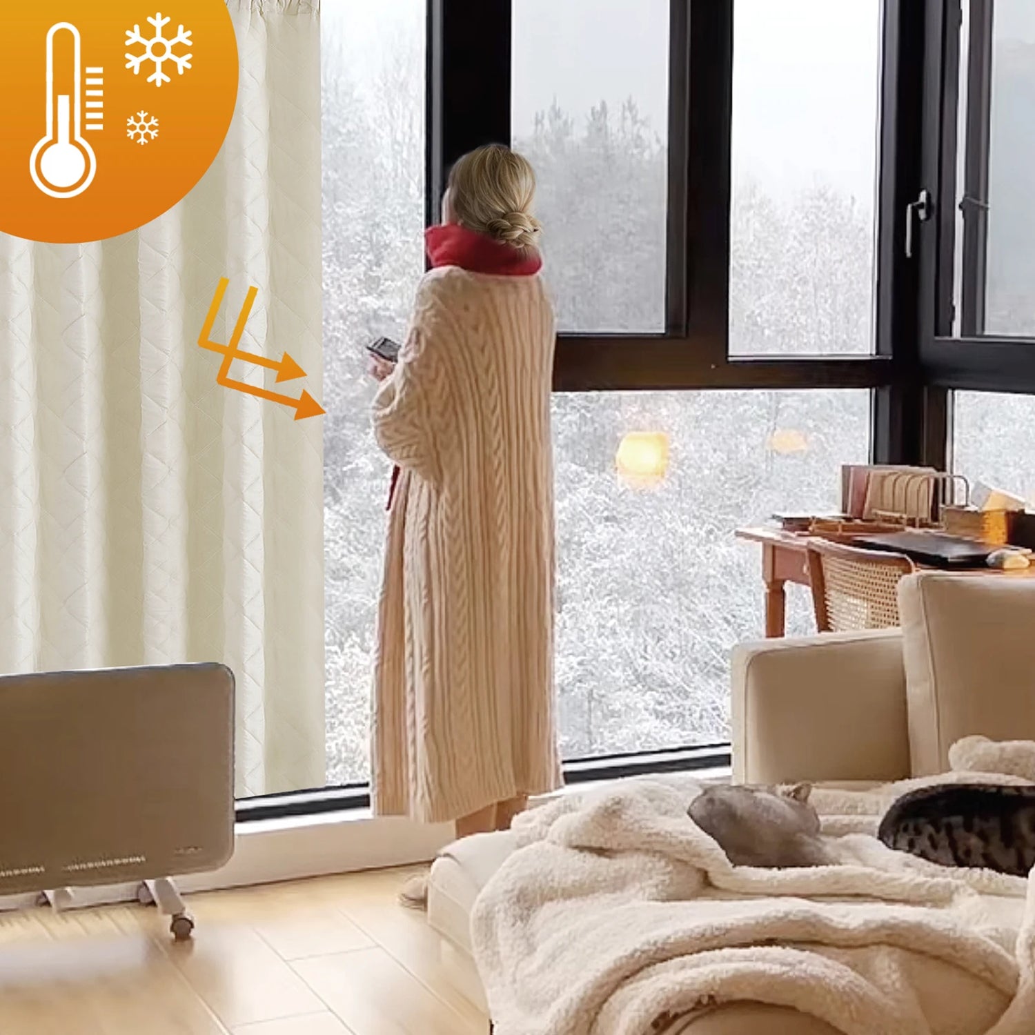 Rideau occultant thermique jaune dans une chambre